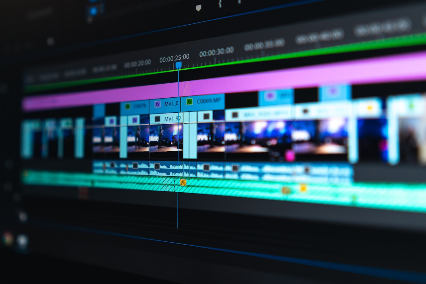Video timeline and color grading in post-production